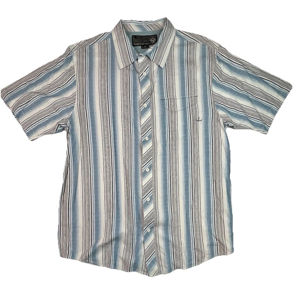 Prana‎ Men's Short Sleeve Button Up Shirt Size XL Blue White Black Striped